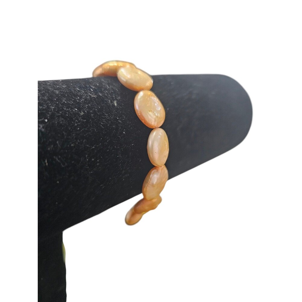 Sterling Silver & Coin Pearls Bracelet Peach 7"